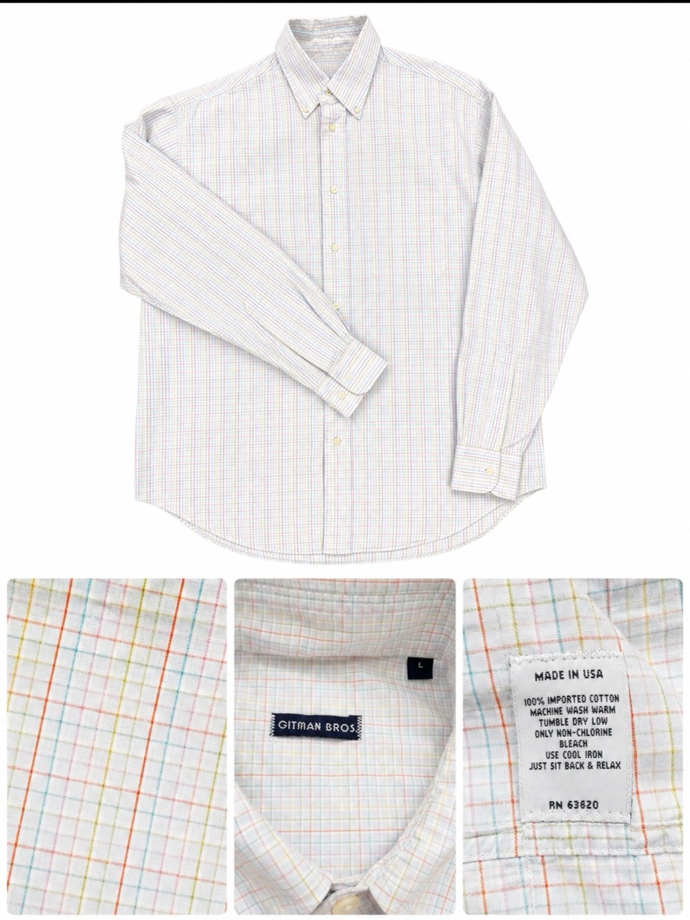 Gitman Brothers White Multi-Color Plaid Button-Down Shirt